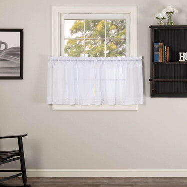 White Ruffled Sheer Tier Curtain Set of 2 L24xW36 - The Fox Decor